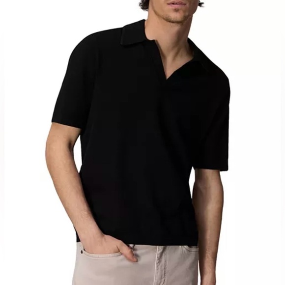 rag & bone Men's Black Johnny Slub Polo SZ Large Quiet Luxury NWT Retail $148 - Picture 4 of 7